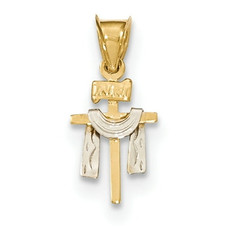 14k Yellow Gold Inri Cross Religious Pendant Charm Necklace