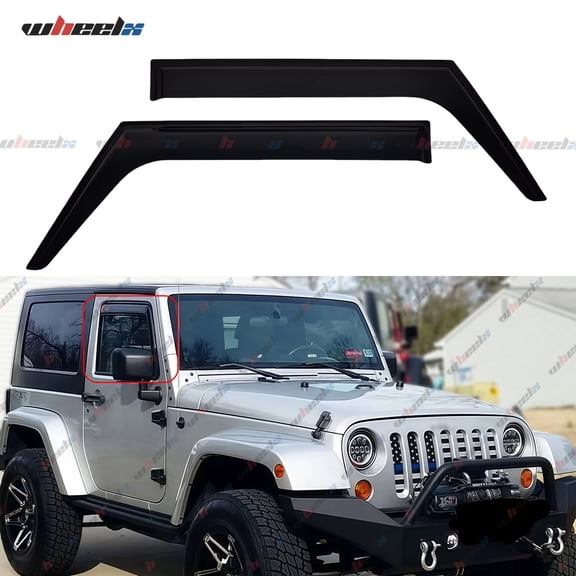 Dark Smoke Outside Mount Rain Guard Window Deflectors Fit 2007~2018 Jeep Wrangler JK 2 Door, 2 Pack Front Side Sun Visors