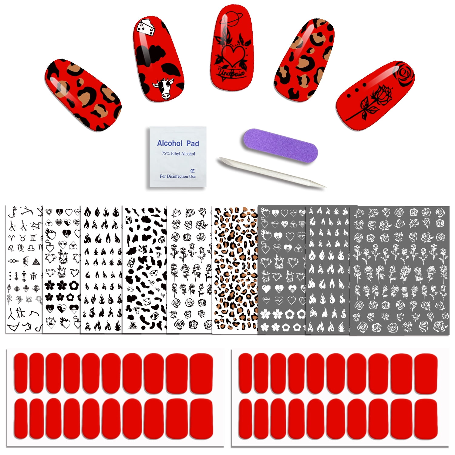 Yazhiji Red Nail Art Sticker Nail Polish Stickers Nail Strips Nail