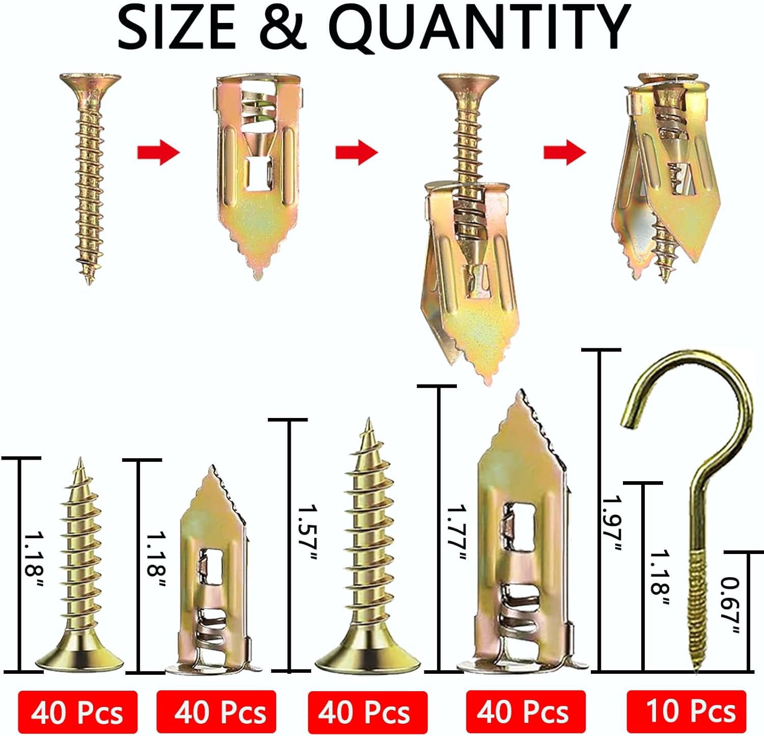 170Pcs Self Drilling Drywall Anchors with Screws Kit,Zinc Plated Steel,3 Sizes Expansion Screws and 2 Sizes Wall Anchors.No Drill Hole Needed for Mounting TV,Shelf,Mirror,Cabinet,Picture Frames