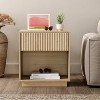 EYYTHUNG Fluted End Table with Drawer, Modern Wooden Nightstand Bed Side Table with Storage Shelf Bedside Night Stand