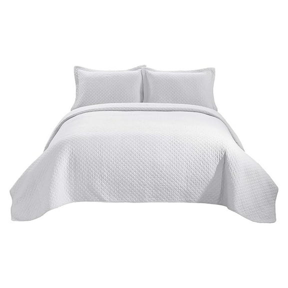 2-Piece Stitch Pattern Soft-Finished Vintage Washed 100% Cotton Quilt Set (Twin, White)