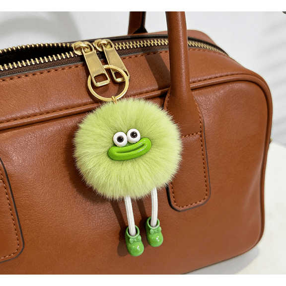 GliJian Eye Catching Furry Keychain, Portable Key Chain Accessory for Women 3.9" Sausage Mouth Plush Pendant with Long Legs Backpack Decor