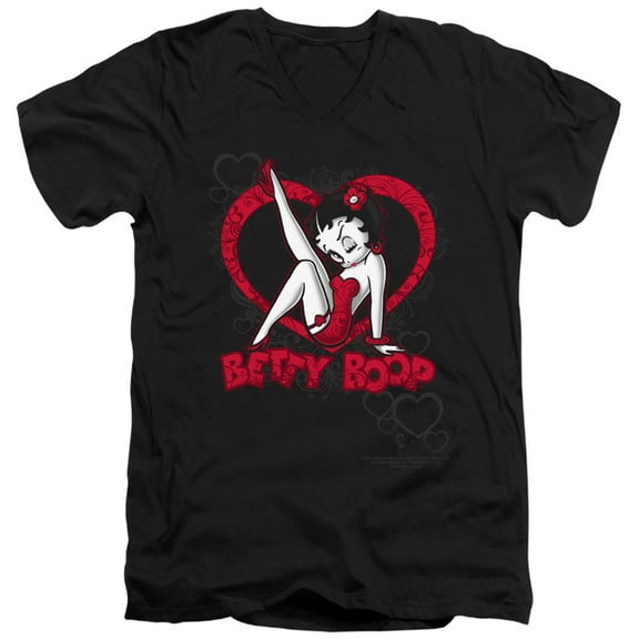 Betty Boop - Scrolling Hearts - Slim Fit V Neck Shirt - Large