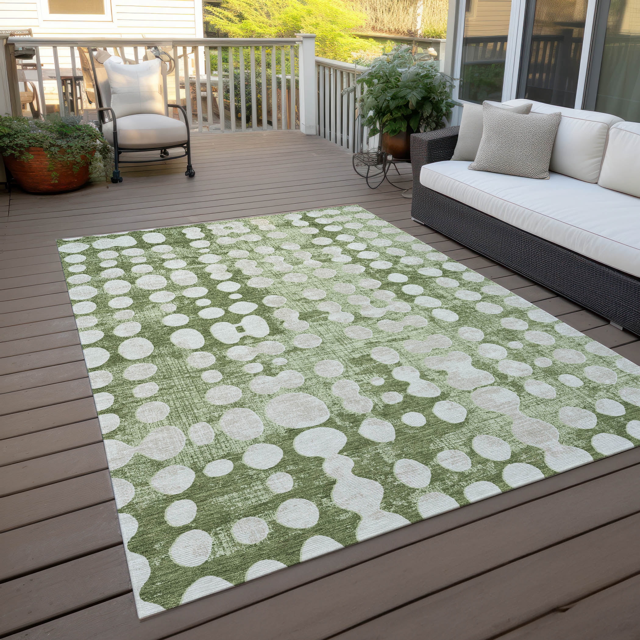 Addison Rugs Chantille Indoor/Outdoor Transitional Circles Aloe Washable Rectangle Rug, 5' x 7'6"