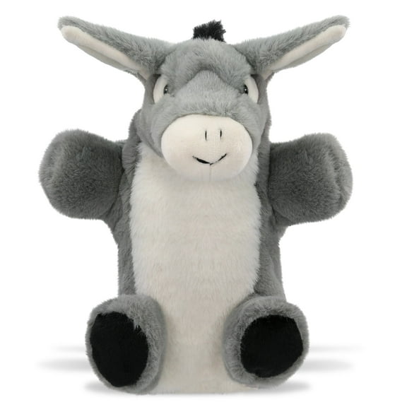 DolliBu Donkey Plush Hand Puppet - Super Soft Stuffed Animal Donkey Puppet Toy for Kids, Educational Cute Plush Puppets for Teaching, Games, and Shows