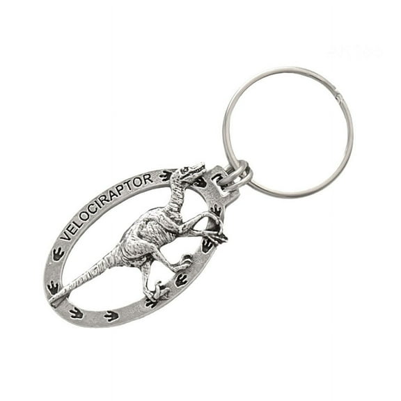 Velociraptor Keychain, A188KC, 2 Inches, Dinosaur, Prehistoric, Cretaceous, Nature, Gift, Metal, Engraved, Key Fob, Key Ring, Keys, Zipper Pull, Luggage Tag, Pewter, Made in USA