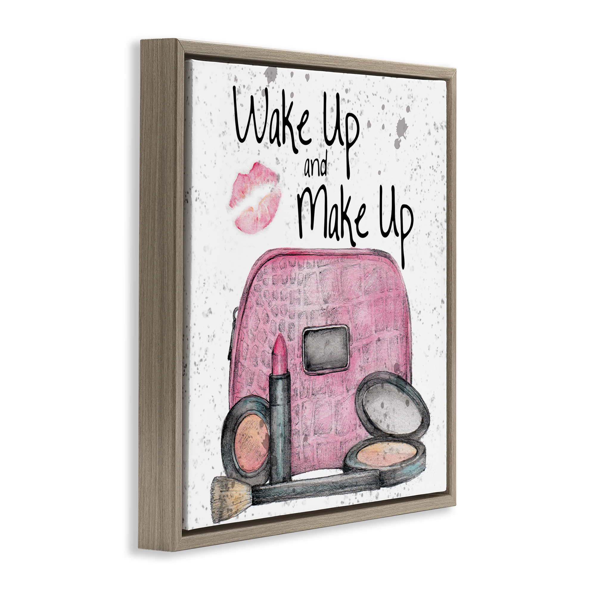 Stupell Industries Wake Up Makeup Phrase Beauty & Fashion Painting Brown Floater Framed Art Print Wall Art, 25 x 25