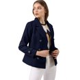 thumbnail image 1 of INSPIRE CHIC Women's Winter Worsted Notched Lapel Double Breasted Short Peacoat, 1 of 6