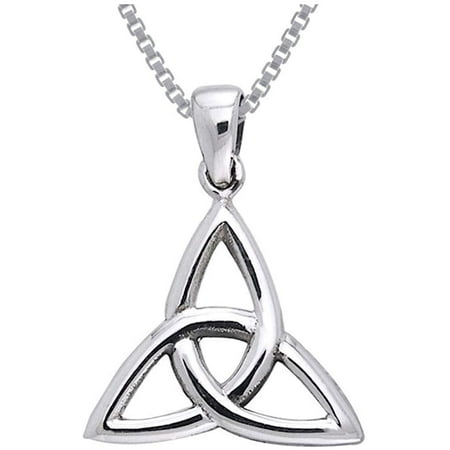 Sterling Silver Celtic Triquetra Trinity Knot Pendant on 18 Inch Box Chain Necklace