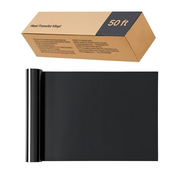 KFFKFF Heat Transfer Vinyl Roll, 12 in x 50 ft, Glossy Black HTV for Iron-On Applications, Easy to Cut and Weed, Durable Adhesion, Compatible with Cutting Machines, Suitable for T-Shirts, Pillows