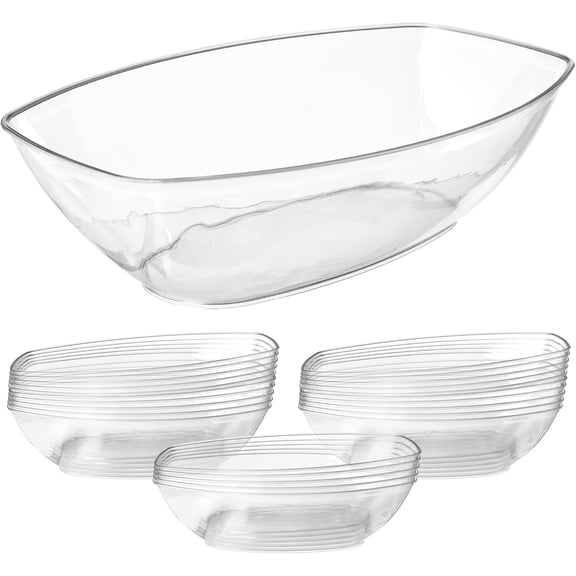 Clear Oval Plastic Serving Bowls (64 Oz) - Disposable Dishes, Taco Bar Serve Set, Chip Bowls for Parties, Snack/Salad Containers, Candy/Party Bowl for Serving Food, 12 Pack