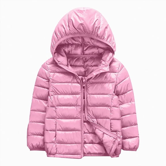 Xyant Hooded Puffer Jackets for Boys and Girls, Lightweight and Packable, Autumn and Winter Coat, Warm and Comfy Winter Coat for Kids Toddler (Light Pink,6-7 Years)