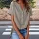 thumbnail image 1 of TaTaai Summer V Neck Casual Top, Women's Half Button Open Front Design, Linen Inspired Short Sleeve Solid Color Shirt Gift, 1 of 5