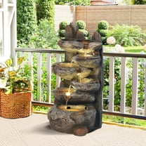6-Tier Cascading Rockery Outdoor Fountain, Garden Floor-Standing Stone Waterfall Fountains with LED Lights Pump Rocky Peak Decor, Soothing Tranquility Water Fountain for Home Garden Yard, 26" H