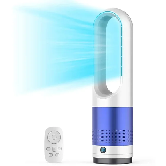 Bladeless Tower Fan, 1400W Fast Heating, 80° Oscillation, 8 Speeds, LED Display, Remote Control, Quiet for Bedroom, Kitchen, Office
