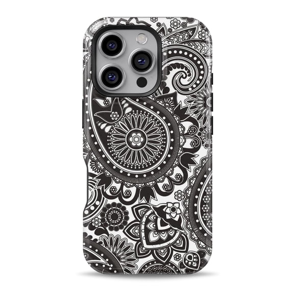 DesignSkinz Scratch-Resistant Hard Slim Case Compatible with iPhone 16 (Compatible with MagSafe) - Black & White Pasiley Pattern