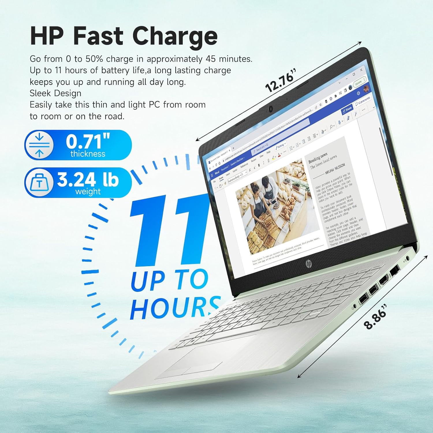 HP Student Business Laptop, Intel Processor N150 CPU, 14 Inch LED Portable Laptop, 8GB RAM, 128GB UFS + 256GB Extend Micro SD, Wi-Fi 6, Copilot AI, Windows 11 Pro, Green