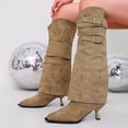 thumbnail image 6 of Xfvqtps Slouchy Knee High Boots for Women Fold over Low Kitten Heel Pointed Toe Buckle Strap Suede Tall Boots, 6 of 9
