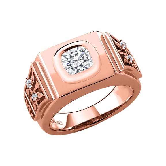 Gem Stone King 18K Rose Gold Plated Silver Men's Ring Set with Moissanite (2.43 Cttw) (Size 11)