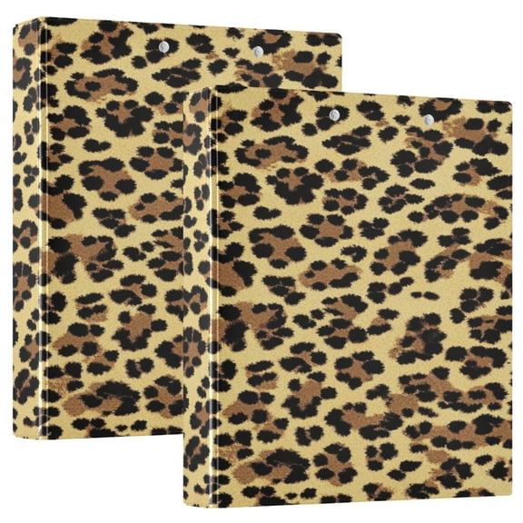 WOBOGO Brown Leopard File Folders Extra Large Capacity to Hold 200 Sheets of Documents Hard Shell Ring Binder for School Home Office