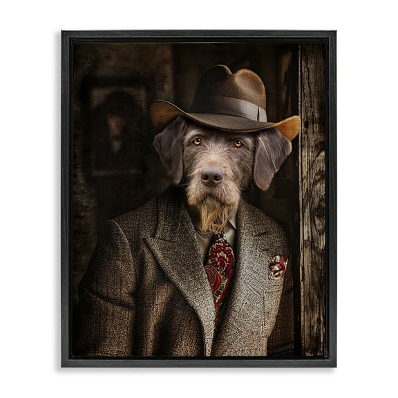 Stupell Industries Classic Dog in Suit Animals & Insects Painting Black Floater Framed Canvas Art Print Wall Art, 17 x 21