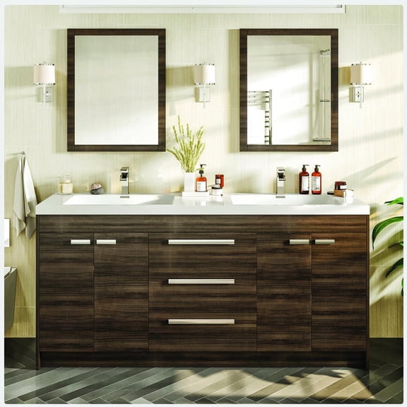 Eviva Lugano 60" Gray Oak Modern Bathroom Vanity with White Integrated Acrylic Double Sink