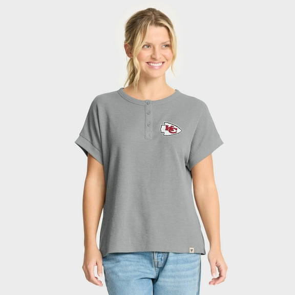 Women's Fanatics Heather Gray Kansas City Chiefs Oversized-Hometown Premium Henley Shirt