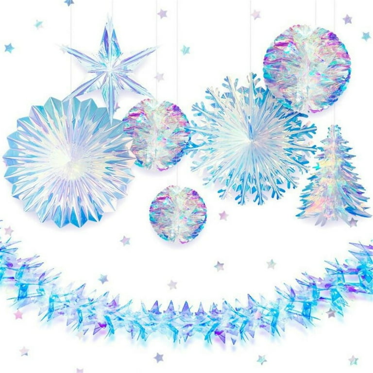 Iridescent Party Hanging Ornament Christmas Tree Hexagonal Star Snowflake  Snow Ball Decorative Paper Fan for Birthday Wedding Bridal Shower Christmas  Party Decor 