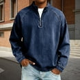 thumbnail image 2 of RYDCOT Mens Oversized Quarter Zip Cotton Jean Sweatshirt Half Zipper Heavyweight Acid Wash Distressed Denim Sweatshirts Pullover Dark Blue, 2 of 6