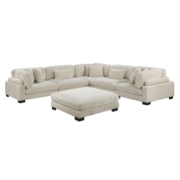 Lexicon Traverse Corduroy 6-Piece Modular Sectional with Ottoman in Beige