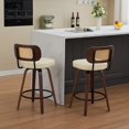 thumbnail image 3 of LEGAHOME Bar Stools set of 2, 26” Swivel Counter Height Bar Stools with Cane Rattan Back and Linen Seat, Modern Farmhouse Bar Stools for Kitchen Island, Bar, Dining Room, Walnut + Beige, 3 of 9