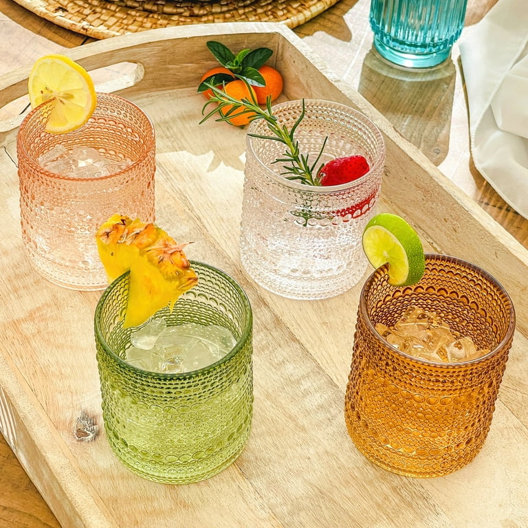 Kate Aspen Multi-Color Hobnail Beaded Drinking Glasses Set of 24, (10 oz)  Vintage Glassware Set Cocktail Glass Set, Juice Glass, Water Cups