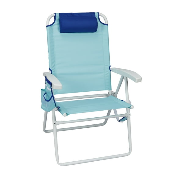 Mainstays Reclining 4-Position Oversized Beach Chair with Storage Pocket, Teal Blue