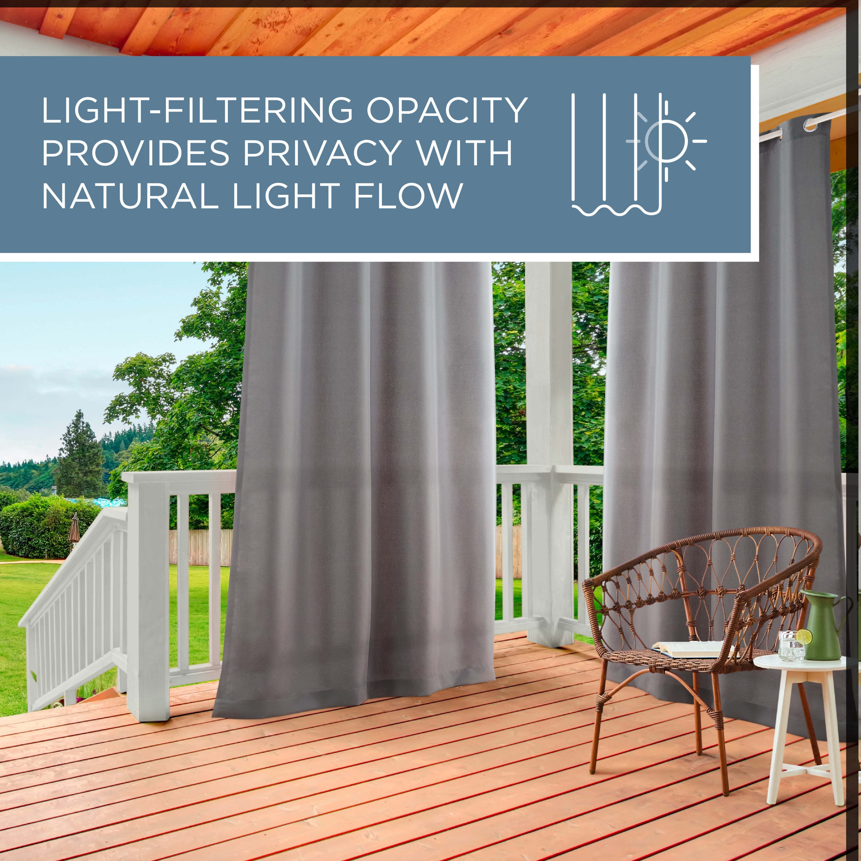 TOWN & COUNTRY BASICS Cabana Solid Heavyweight Indoor Outdoor Curtains, Light Filtering Opacity with Grommet Top, Water Repellent, 2-Pack Set, 54"x84", Cloud Grey