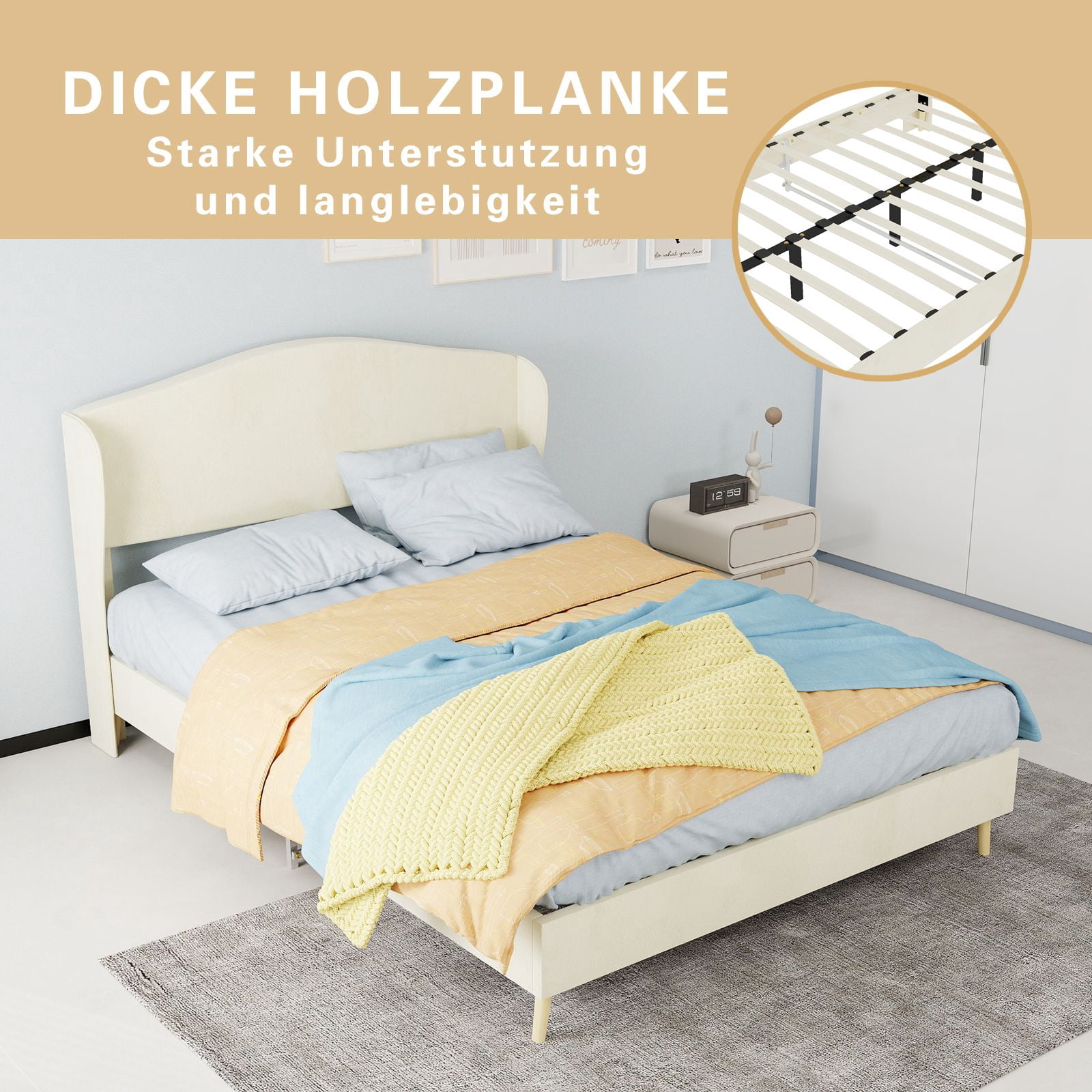 Alvantor Full Size Upholstered Bed Frame with Padded Headboard, Holland Velvet Tufted Noise-Free & Durable Beige