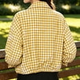 thumbnail image 4 of DISKEBUISS Women's Cropped Gingham Plaid Jacket Lapel Zip & Snap Long Sleeve Short Outerwear for Fall Winter, 4 of 8