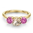thumbnail image 3 of Gem Stone King 18K Yellow Gold Plated Silver Peach Morganite and Pink Created Sapphire Engagement Ring for Women | 1.70 Cttw | Round 6MM | Gemstone October Birthstone | Size 9, 3 of 6