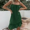 thumbnail image 5 of WIZUTIZ Sundresses for Women 2025 Spaghetti Strap Loose Mini Dress Solid Tank Dress Round Neck Sleeveless Shift Dress for Teen Girls Ruffle Hem Plus Size Club Dress Green XXL, 5 of 6