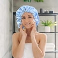 thumbnail image 5 of (Sky Blue) 1 pc sleeping hat, solid color, double layers with elastic beauty hat, portable lock, 5 of 5
