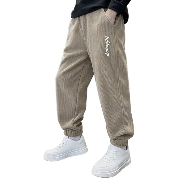 Ruyang Corduroy Jogger Pants for Boys Letter Print Harem Pant Kids Elastic Waist Sweatpants Fall Lightweight Running Pants