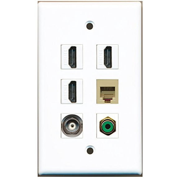 RiteAV - 3 HDMI 1 Port RCA Green 1 Port Phone RJ11 RJ12 Beige 1 Port BNC Wall Plate