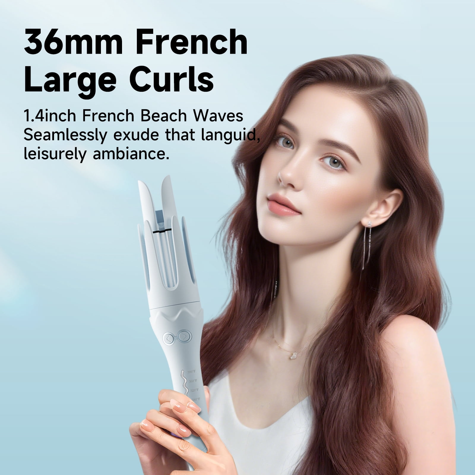 Automatic 1.4inch French Beach Waves Hair Curler, Ceramic & Essential Oil, Anti-Scald, 4 Temp, Anti-Tangle, Beige