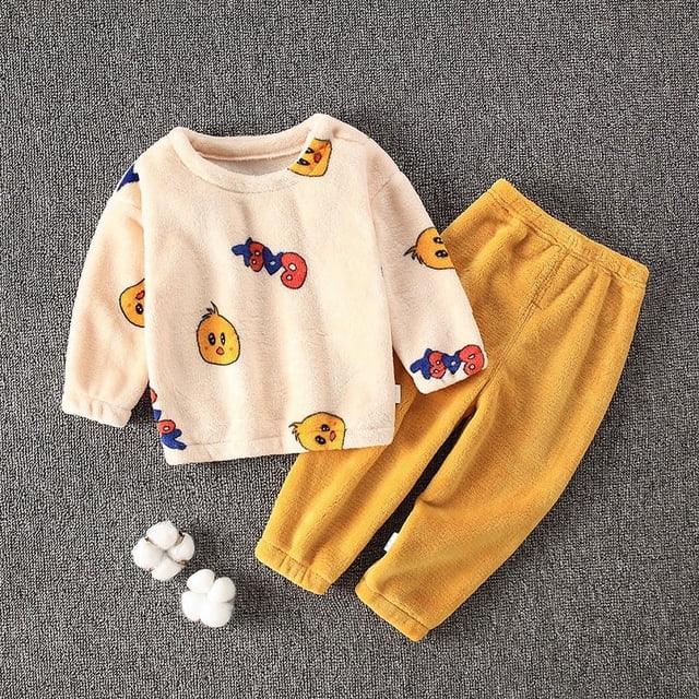 Pijamas para niños Ropa de otoño e invierno Pijamas de franela Pijamas gruesos con forro polar para niños Conjunto de ropa para el hogar