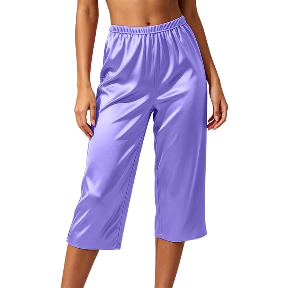 Posijego Women's Satin Silk Pajama Pants High Waist Capri Pants Soft Lounge Pants Summer Pjs Sleep Pants for Women
