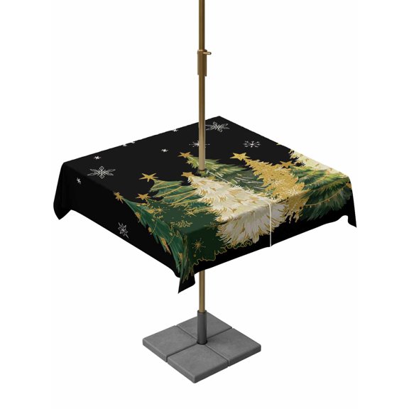 Outdoor Tablecloth with Umbrella Hole and Zipper, Black Christmas Tree Square Table Cloth 60x60 Inch Waterproof Tablecloth, Xmas Tree Winter Snowflake Picnic Table Cover for Patio Camping