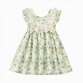 thumbnail image 1 of gdxvjhbj Robe Fille Enfant Robe Fillette Tout-Petit à Fleurs Pois Manches Courtes Princesse Robe Trapèze Taille 6-7 (Vert, 6-7 Ans), 1 of 9