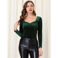 thumbnail image 3 of Blusa de terciopelo retro con parte delantera plisada y escote corazón para mujer Verde oscuro L, 3 of 5