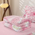 thumbnail image 5 of Manfei Pink Rose Floral Bow Zipper Full Size Comforter Sets with Fitted Sheet and 2 Pillowcases For Girl,Watercolor Bloom Flowers Zipper Bedding Set,Pink Reversible,4 Pieces, 5 of 7