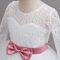 thumbnail image 4 of Girls Maxi Gown Lace Long Sleeve Cinched Bow Belted A-Line Dress Tween Elegant Fluffy Mesh Tiered Layered Evening Dresses White 7-8 Years, 4 of 7